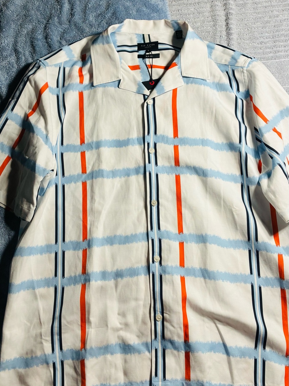 Ted Baker London White Short-Sleeve Button-Down with Blue and Orange Windowpane